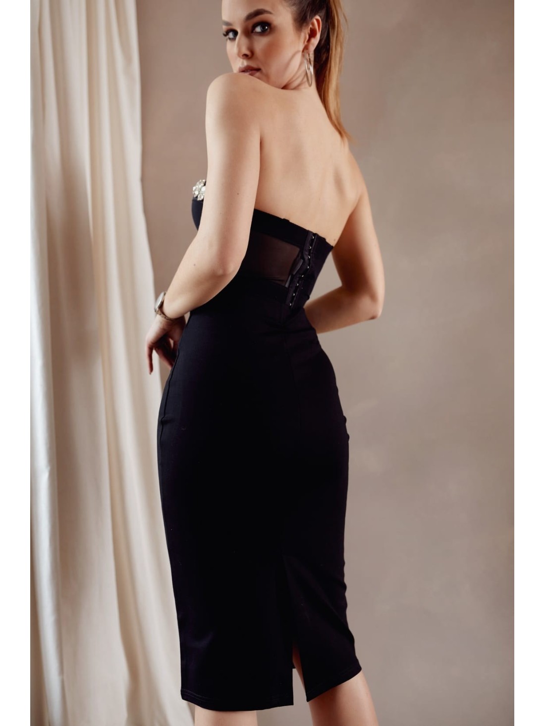 Black corset with zircons on the neckline 001037 - Online store - Boutique